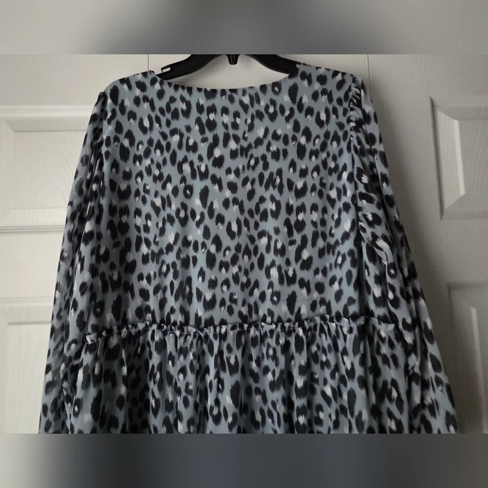 NWT LOFT Blue Leopard Print V-Neck Long Sleeve Dress Size 14